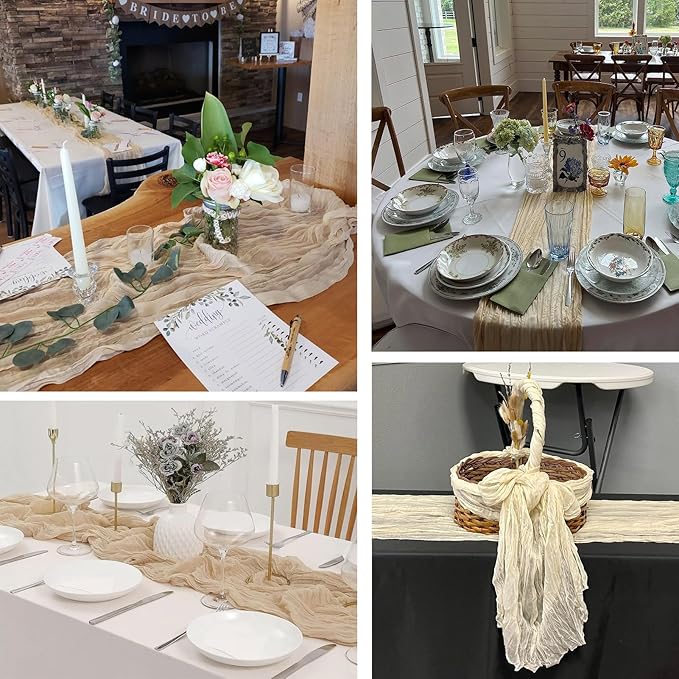16 Pack Ivory Cheesecloth Table Runner 20 x 120 inch Gauze Table Runners 10 FT Long,Semi Sheer Cheese Cloth Fabric Table Runner Bulk for Wedding,Party,Baby Shower,Bridal Shower Decoration