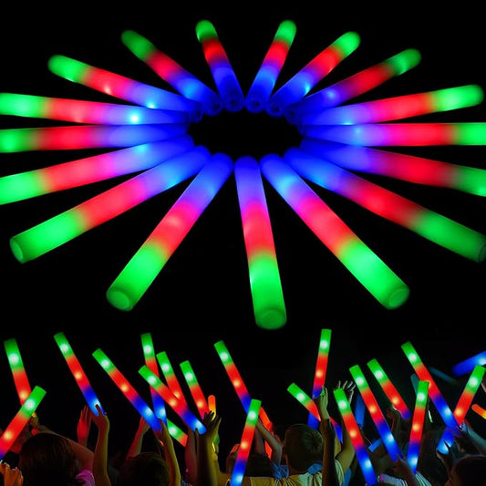 JOYIN 12 PCS LED Light Up Foam Sticks, Glow Sticks Party Favors Bulk with 3 Modes Color Flashing Glow Party Supplies for Spooky Celebrations, Wedding, Camping, Birthday, Raves, Carnival