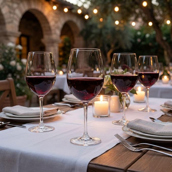 Restaurantware-16 Ounce Pinot Noir Wine Glasses, Set Of 6 Stemmed Crystal Wine Glasses - For White or Red Wines, Laser-Cut Rim, Fine-Blown Crystal Burgundy Glass, Dishwashable Stemware