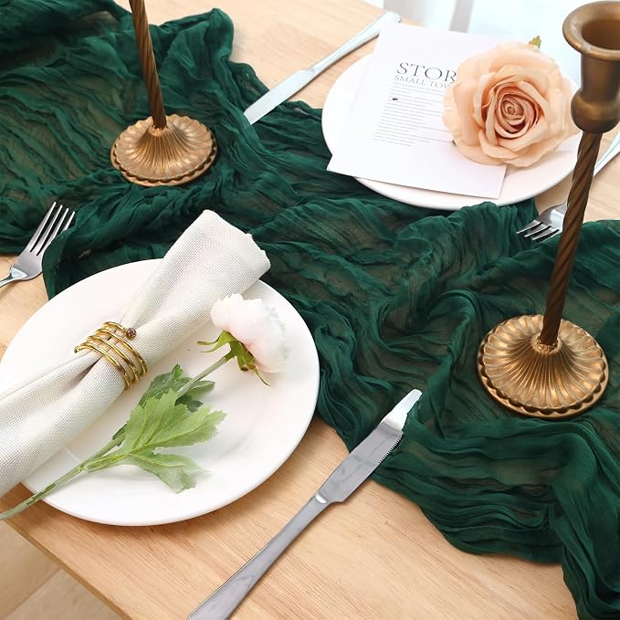 6 Pack Dark Green Cheesecloth Table Runner 120 Inch 10FT Cheese Cloth Runners for Spring Holiday, Baby Shower, Jungle Theme Party