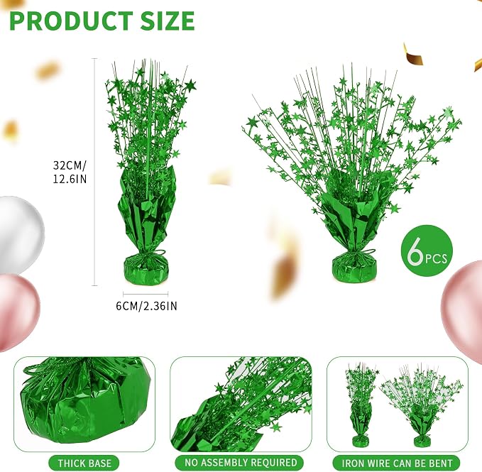 12 Pack Metallic Foil Spary Centerpieces for Tables, Shamrock Green Centerpieces for Tables Decorations, Star Brust Table Centerpieces for Birthday Graduation Wedding Baby Shower Party