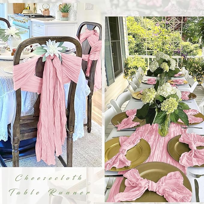 25 Pack Light Pink Cheesecloth Table Runner, 17 x 108 Inch, Gauze, Semi-Sheer, Classic Style, Polyester, Solid Pattern, Perfect for Weddings, Baby Showers, Banquets & More