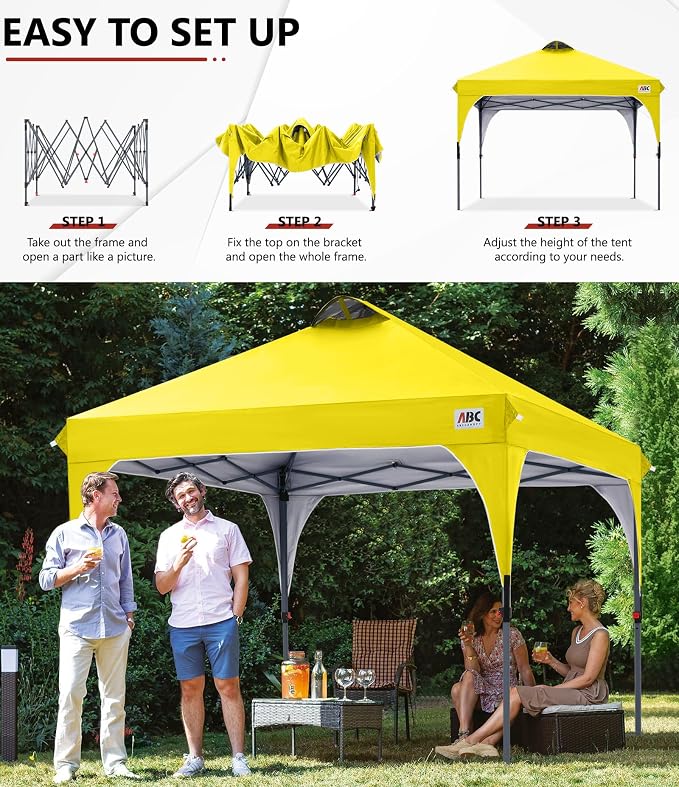 ABCCANOPY Outdoor Pop up Canopy Tent, 10x10 Instant Portable Canopy for Camping, Beach, Backyard,Yellow