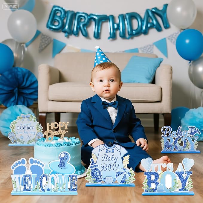 It's a Boy Baby Shower Centerpieces Baby Shower Table Centerpieces Bloom Table Display with Letters A Sweet Baby Boy is on His Way Gender Reveal Decorations for Boy Birthday Supplies (Wooden)
