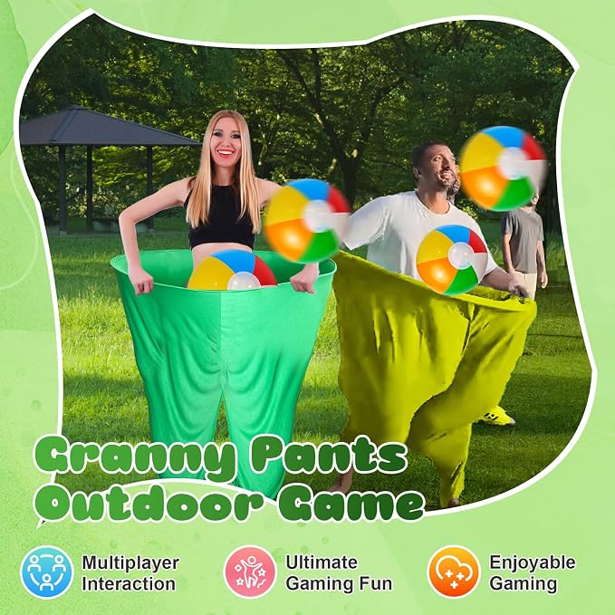 Granny Pants Yard Game Set for Kids & Adults, Funny Giant Outdoor Party Game with Oversized Pants & Balls, Backyard Lawn Family Game for Birthdays, Reunions & Team Activities ﻿