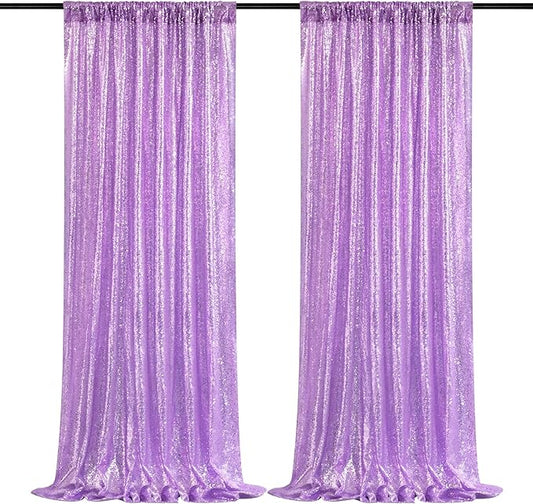 B-COOL Lavender Sequin Backdrop Curtains 2 Panels 2ftx8ft Purple Sparkly Curtains for Birthday Party Wedding Glitter Curtains Backdrop Decorations