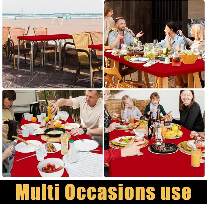 Smiry 4 Pack Rectangle Picnic Table Cloth, Waterproof Elastic Fitted Tablecloths, Washable Polyester Rectangular Patio Table Cover for Camping, Indoor and Outdoor (Red, 30"x72")