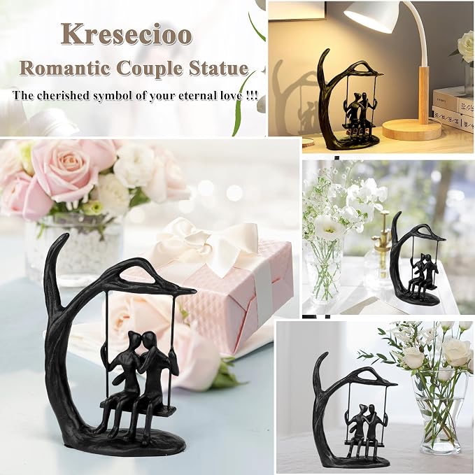 Kresecioo Anniversary for Couple Women Men - Romantic Couple Statue in Love, Handcrafted Iron Couple Sculptures Home Decor, Sweet Love Figurine Gifts for Wedding Anniversary Christmas