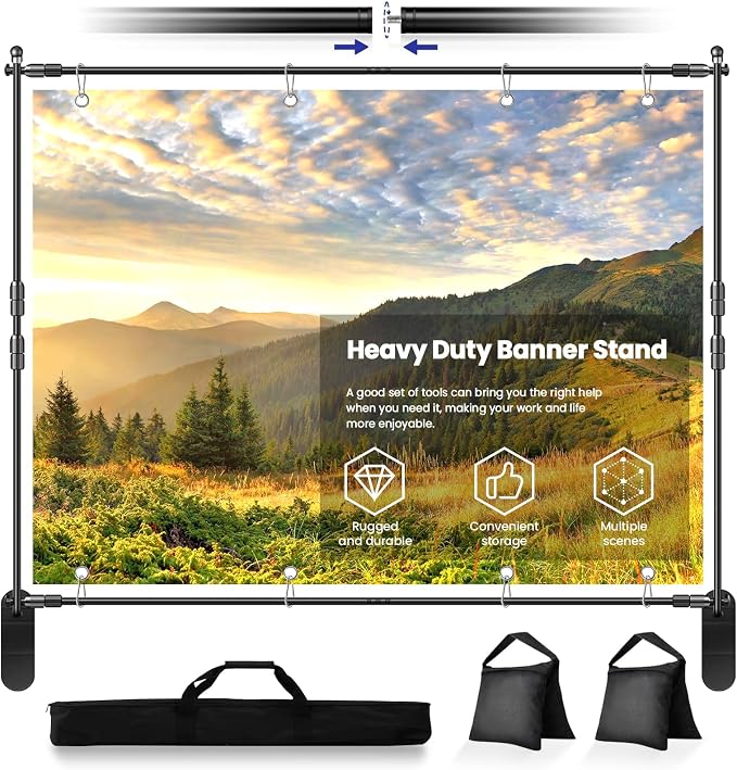 Jiang&Rong 10x8ft Photo Backdrop Stand Kit - Adjustable Banner Stand with Step and Repeat Frame for Professional Photography, Trade Shows, Events