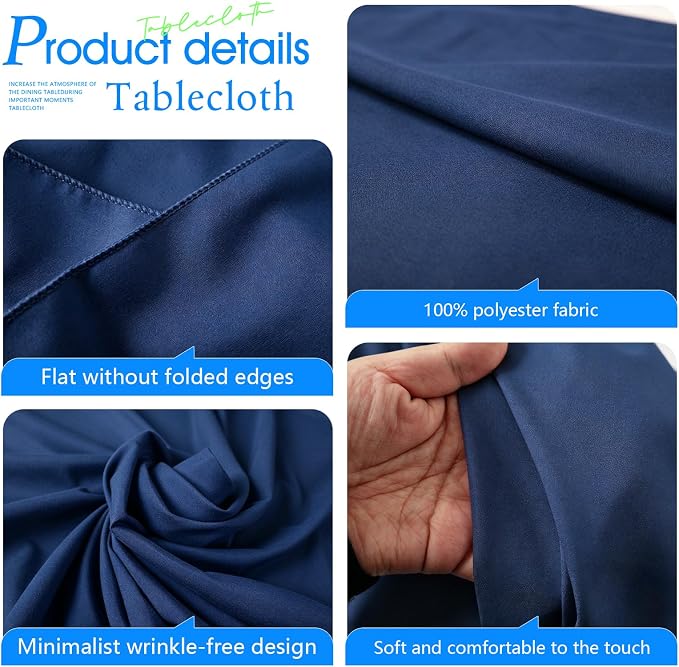 WIGENIUS 2 Pack Blue Table Cloth Rectangle Tablecloths 70X120 Inch,Polyester Table Cloth for 8 Foot Rectangle Tables,Wrinkle Resistant Washable Fabric Table Covers for Party,Wedding Banquet