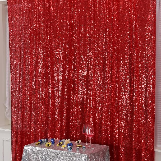 Poise3EHome Red Sequin Backdrop,8FT x 10FT Sequin Photography Backdrop Curtain for Valentines Day Party Decoration