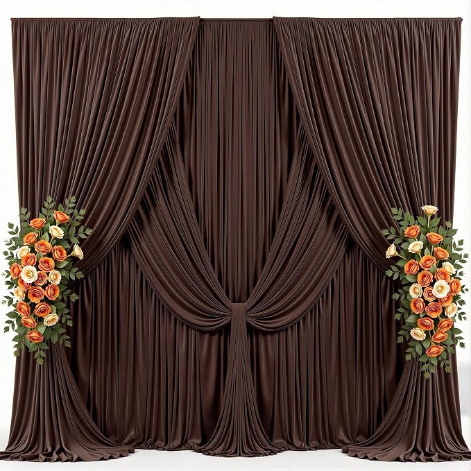 30x10ft Brown Photo Backdrop Curtains for Parties Birthday Wrinkle Free Polyester Photoshoot Curtains Drapes Backdrop for Weddings Anniversary Graduation Stage Photography Background 6 Panels 5x10FT