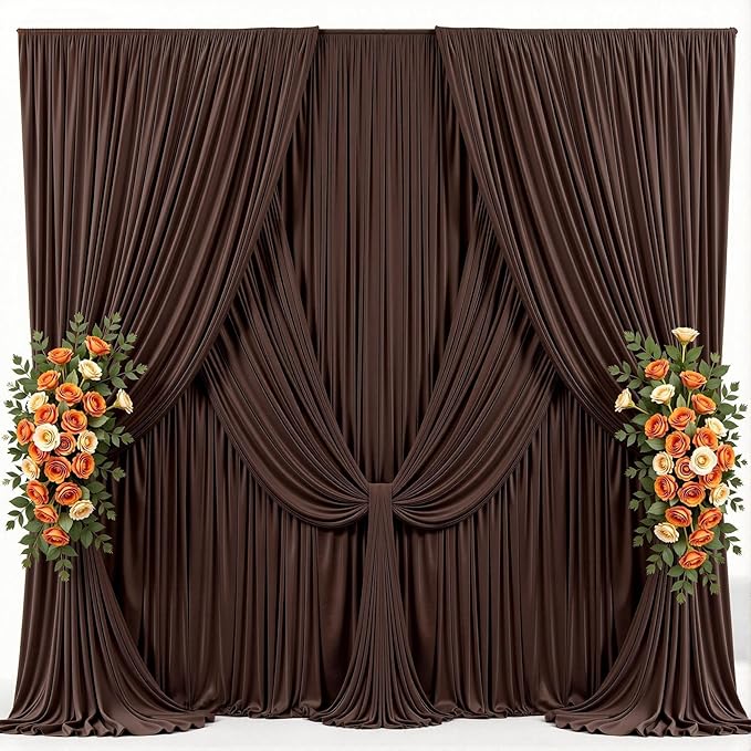 20x10ft Brown Photo Backdrop Curtains for Parties Birthday Wrinkle Free Polyester Photoshoot Curtains Drapes Backdrop for Weddings Anniversary Graduation Stage Photography Background 4 Panels 5x10FT