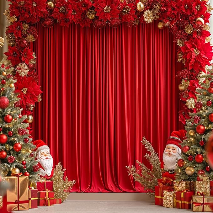 10ft x 10ft Red Backdrop Curtain for Parties Red Wrinkle Free Backdrop Drapes Panels for Wedding Baby Shower Birthday Photo Photography Christmas Polyester Fabric Background Decoration