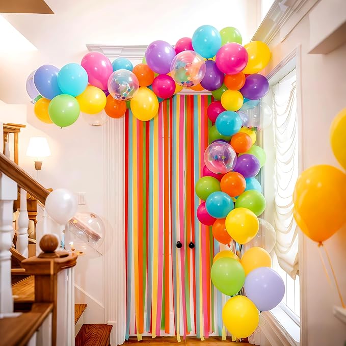 Multicolor Summer Balloon Arch Kit, Assorted Color Blue Purple Orange Green Pink Gold Birght Rainbow Balloon Garland, Colorful Neon Balloons for Kids Hawaiian Tropical Pool Birthday Party Decorations