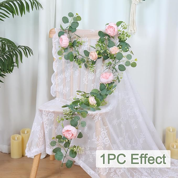 SOMYTING 2 Pack 13FT Flower Garland, Artificial Rose Vine Fake Flower Garland Silk Rose Peony Hanging Vine Faux Floral Garlands for Wedding Party Arch Table Wall Backdrop Decoration (Light Pink, 2PCS)