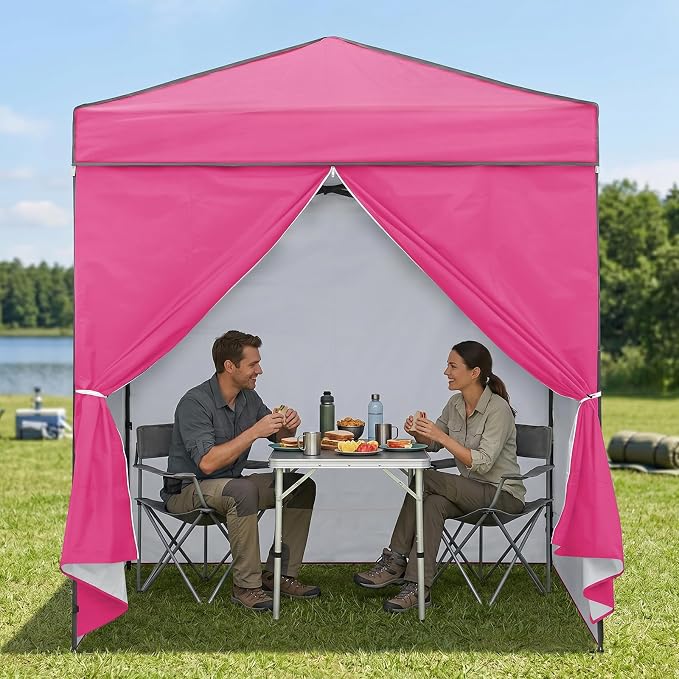 EAGLE PEAK 6x4 Instant Pop Up Canopy Tent with 4 Side Wall Panels, Straight Leg Sun Shelter, Portable Canopy with Carry Bag for Camping, Beach & Sports, Pink