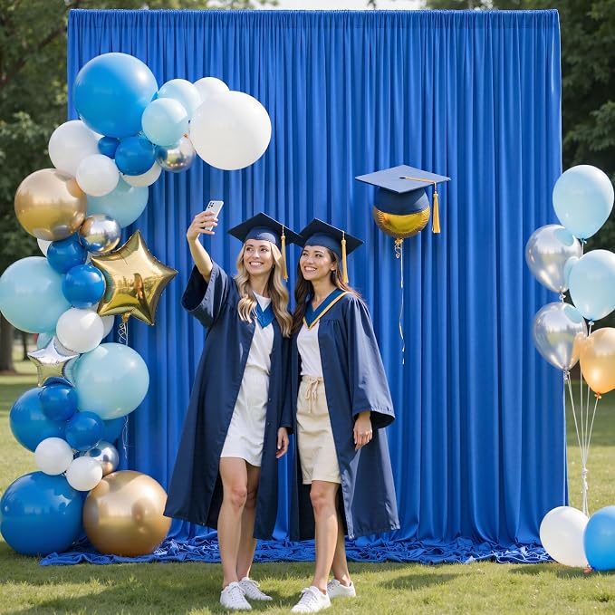 50ft×10ft Royal Blue Wrinkle Free Backdrop Curtain for Parties, 10 Panels 5×10ft Soft Silky Polyester Blue Photo Backdrop Drapes for Boss Baby Birthday Wedding Photography Background