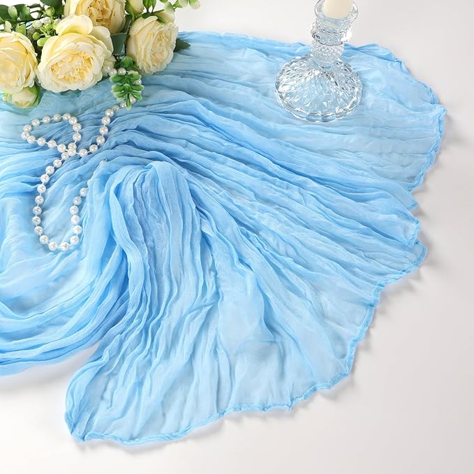 12 Pack Baby Blue Cheesecloth Table Runner 10Ft Spring Gauze Cheese Cloth Table Runner 35x120 Inch Boho Sheer Rustic Fabric for Party Decor Baby Shower Wedding Decorations
