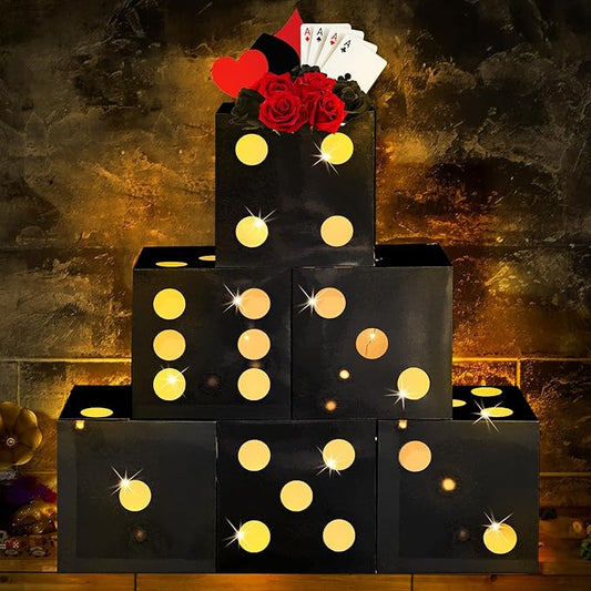 Motipuns 6 Pcs Large Dice Favor Boxes with Light, Large Dice Box Casino Party Decorations, Balloon Boxes for Birthday Las Vegas Game Night Valentine's Day Party Decoration(11.8 Inch,Black)