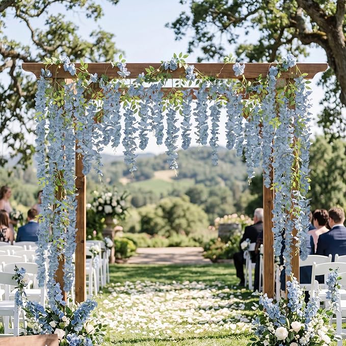 12PCS Dusty Blue Artificial Wisteria Hanging Flowers 3.6Ft Fake Bushy Silk Hanging Flowers Garland Faux Wisteria Vine for Garden Home Wedding Arch Baby Shower Party Decorations (Dusty Blue)