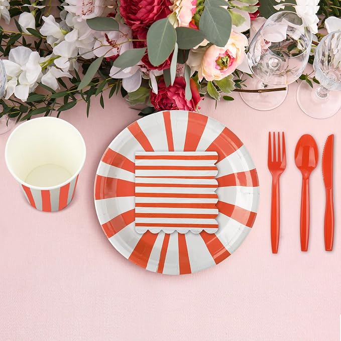 Meanplan 288 Pcs Pastel Striped Party Supplies Include 9 Inch Stripe Paper Plate Cups Paper Napkins Colorful Disposable Tableware Striped Pastel Rainbow Dinnerware Set for Baby Shower Birthday Wedding