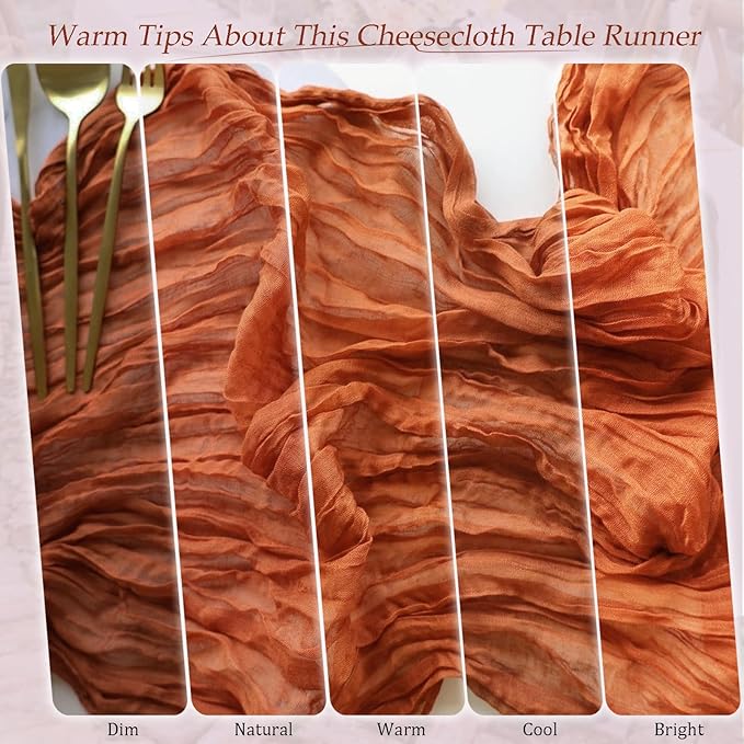 10 Pack Terracotta Cheesecloth Table Runner 17x108 Inch Semi Sheer Boho Rustic Gauze Cheese Cloth Table Runners for Wedding Party Birthday Baby Shower Home Décor