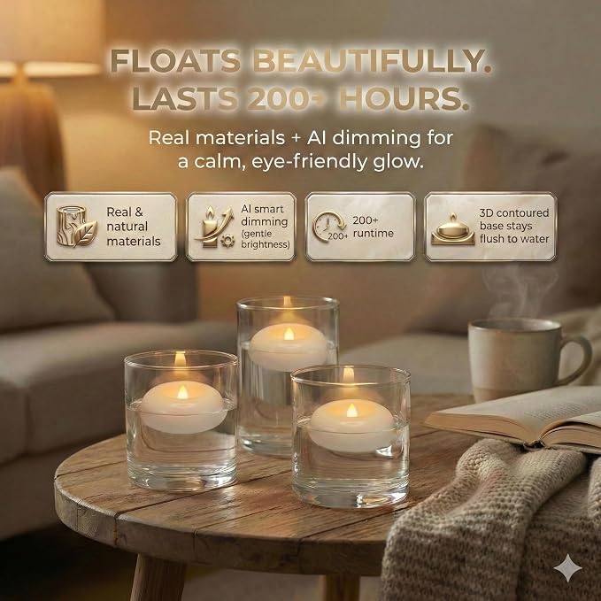 Aignis 48 Flameless LED Floating Candles, 2.2-Inch Plastic Battery Operated Tealights, Glow Time Over 200 Hours, Cozy Romantic White Light, Suitable for Pool/Bathtub/Hot Bath/Wedding Centerpiece Decor
