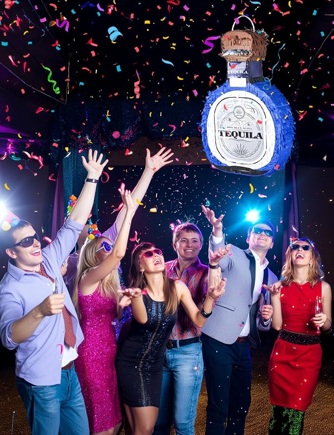Adult Tequila Piñata with Blindfold, Confetti, and Wood Stick, Funny Piñata for Adults,21st, Mexican Theme Party Decorations(16 x 12 x 3.5 Inches)