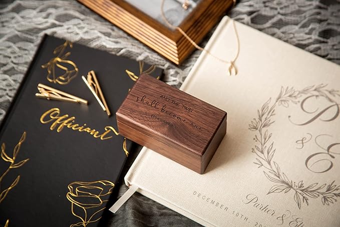 MUUJEE Ephesians 5:31 Quad Ring Box - Engraved Wooden Ring Case Box for Wedding Ceremony Ring Bearer Anniversary Birthday Valentines Gift Ideas