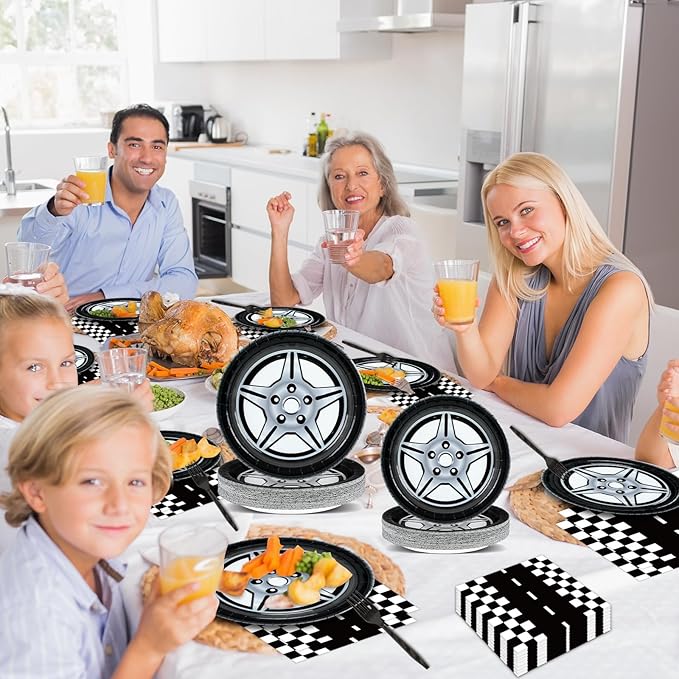 50 Guests Race Car Party Plates and Napkins Party Supplies Racing Car Party Decorations Disposable Tableware Set Racing Sports Themed Dinnerware Favor for Race Car Birthday Baby Shower, 200PCS
