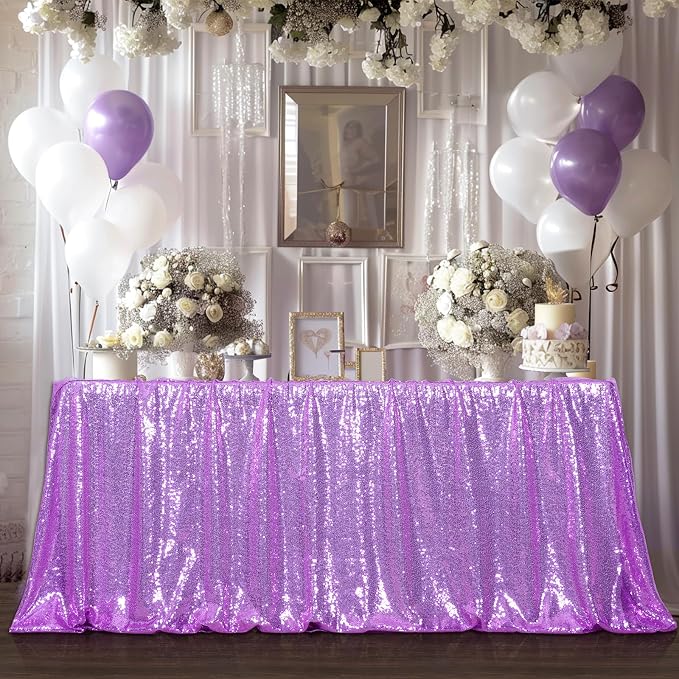 Poise3EHome Lavender Sequin Tablecloth 50×72 Inch Rectangle Sparkly Fabric Table Cover Overlay for Wedding Birthday Party Christmas Holiday Baby Shower Decoration