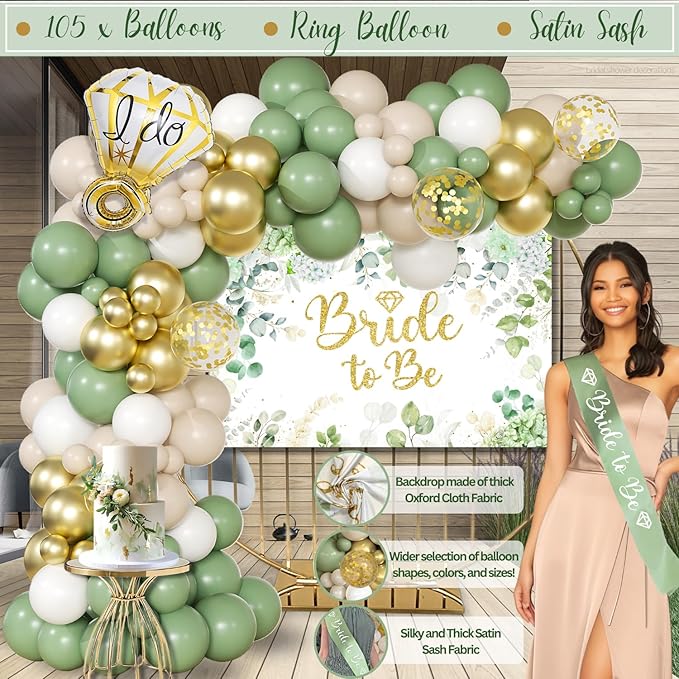 215 Pc Premium Bridal Shower Decorations Olive Sage Green - Bridal Shower Balloon Boxes with A-Z Letters & Bridal Balloon Arch Kit & Bride to Be Balloon for Bridal, Bachelorette, Engagement or Wedding