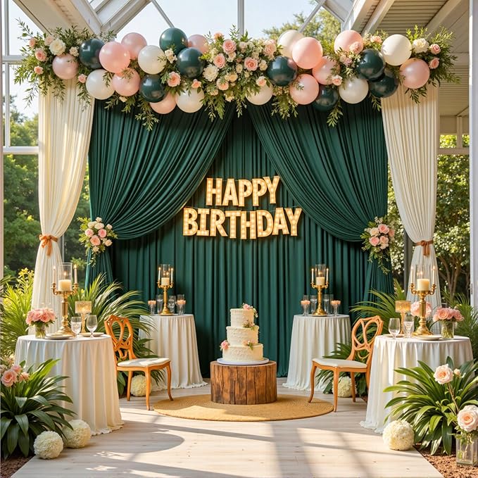 10ftx12ft Hunter Green Backdrop Curtains for Parties, Wrinkle Free Polyester Hunter Green Photo Backdrop Drapes 2 Panels 12 ft Long Back Drop Cloth for Wedding Birthday Photography Background Party