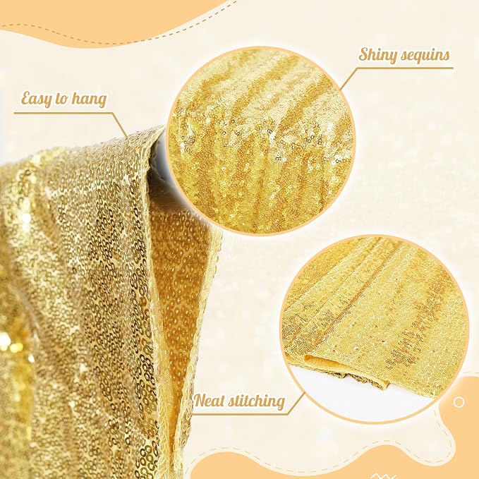PartyDelight Gold Sequin Backdrop 6x7ft 4 Inch Rod Pocket | Dense 3mm sequins on mesh backing with 4 inch rod pocket for full body photos ceremony arches party walls and stage displays