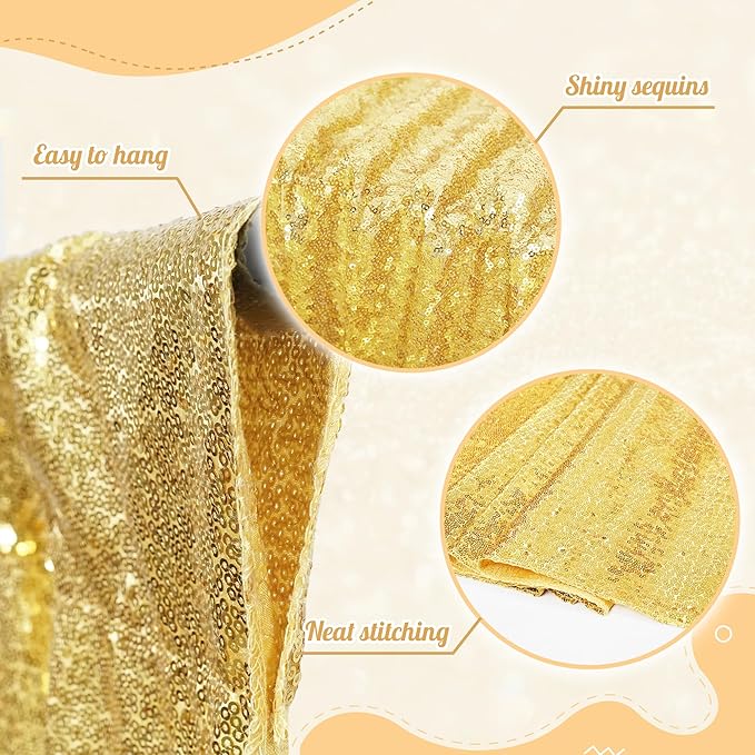 PartyDelight Light Gold Sequin Backdrop 8x8ft 4 Inch Rod Pocket | Dense 3mm light gold sequins on mesh backing with 4 inch rod pocket for group photos wedding walls stages and banquet focal
