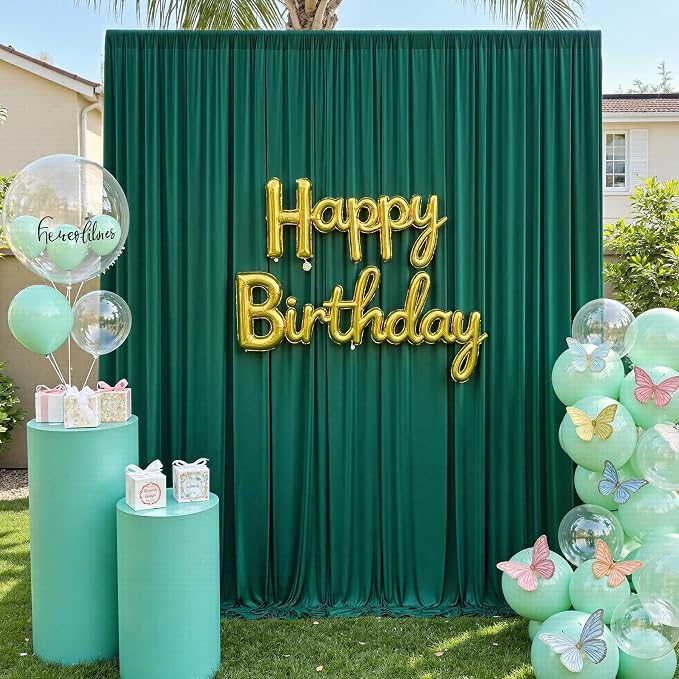 50ft×12ft Forest Green Backdrop Curtains for Wedding Parties, 10 Panels Wrinkle Free Polyester Photo Backdrop Drapes Back Drop Cloth for Birthday Photography Background