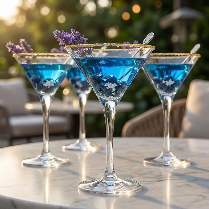 Restaurantware Voglia Nude 7.75 Ounce Martini Glasses Set Of 6 Crystal Martini Glasses - Laser-Cut Rim Dishwasher-Safe Glassware Fine-Blown Crystal Cocktail Glasses Serve Manhattans or Cosmos