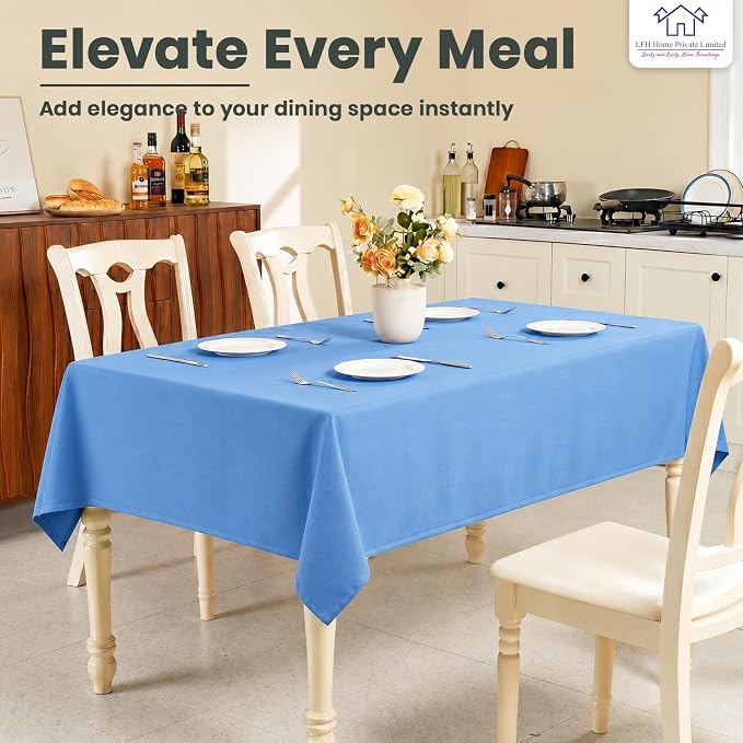 LFH Home Cotton Rich Beautiful Tablecloth for Rectangle Tables, 60 x 96 Inch Table Cloth, Machine Washable Fabric Table Cover for Dining Table, Kitchen, Parties, Holidays & Everyday Use-Sky Blue