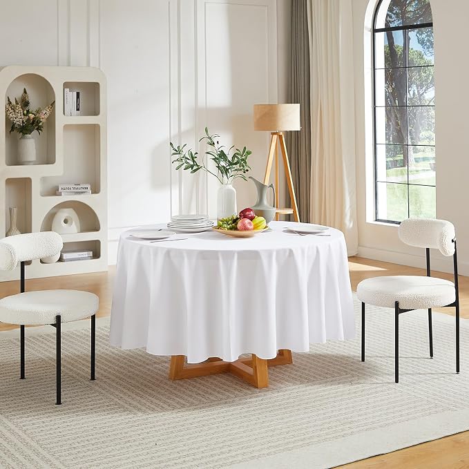 White Round Tablecloths 6-Pack, 120 Inches in Diameter | Reusable & Washable Table Cloths for 30-72 Inch Round Tables, Polyester Fabric Tablecloth for Wedding, Party, Banquet