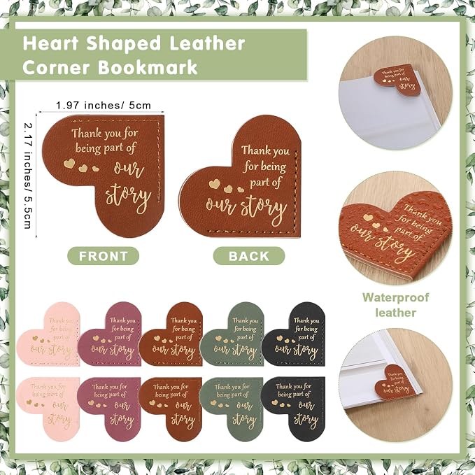 Sinload 50 Sets Wedding Favors for Guests Bulk Include PU Leather Corner Bookmarks Heart Book Marks Thank You Cards Gift Bags Wedding Souvenirs for Guest Bridal Shower Favors Reading Lover Gifts