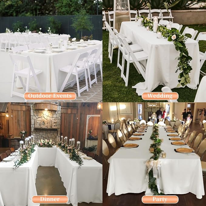 Showgeous 4 Pack Ivory Rectangle Tablecloth 90 x 156 Inch, Wrinkle Resistant Washable Polyester Table Cloth for Dining Table, Wedding, Party, Buffet, Outdoor