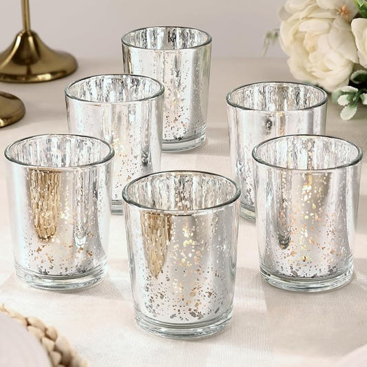 LETINE 6pcs Silver Votive Candle Holders – Standard Votive Size for Regular Votive Candles– Tea Light Candles Holder for Home Decor, Garden Party Decorations, Engagement Table Decorations