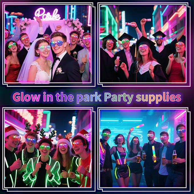 42 PCs LED Glasses,Light Up Glasses,Glow Glasses Glow In The Dark Party Supplies Suitable For Kids/Adults, 3 Light up Modes, 6 Neon Colors Rave Party,Wedding, Birthday, Concert, New Year, Carnival