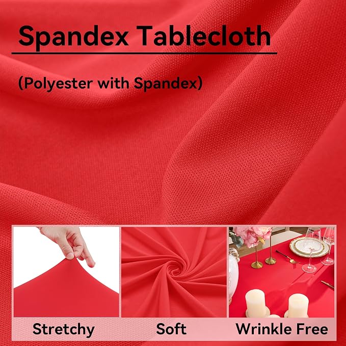 4 pk Red Spandex Tablecloth 6ft with Ruffle Skirt,Wrinkle Free High Stretchy Fitted Tablecloths for 6 Foot Rectangle Tables,Pleated Spandex Table Covers 6ft for Christmas Parties Banquet Weddings