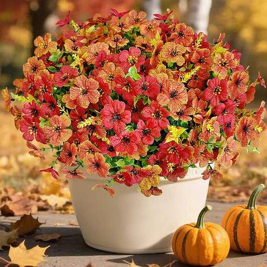 24 Pcs Outdoor Fall Decor, Fall Flowers Artificial for Decoration, Artificial Mums for Outdoors, Fake Faux Mums for Outside Half Sphere, Plastic Flowers for Outdoors Home Porch