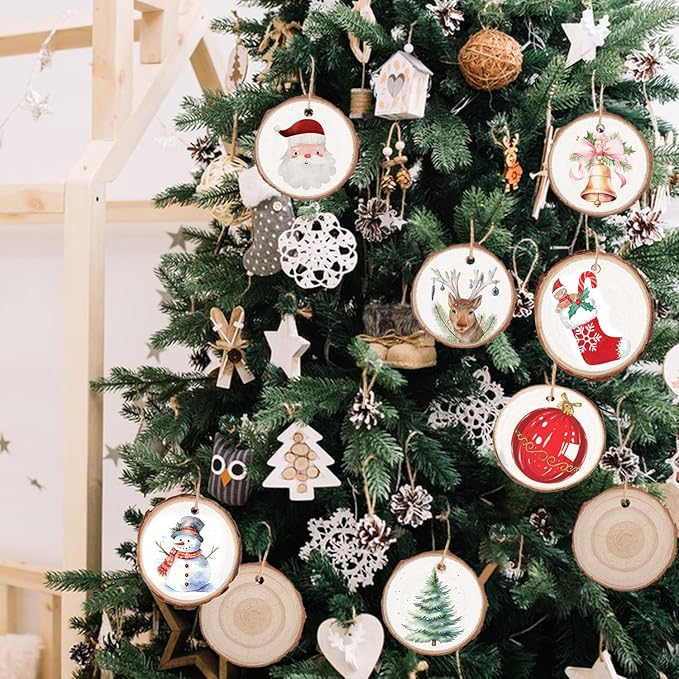 120 PCS 2-2.4 Inch Unfinished Wood Slices, Natural Wood Slices, Predrilled with Hole Wood Slice for DIY Arts Craft Christmas Ornaments