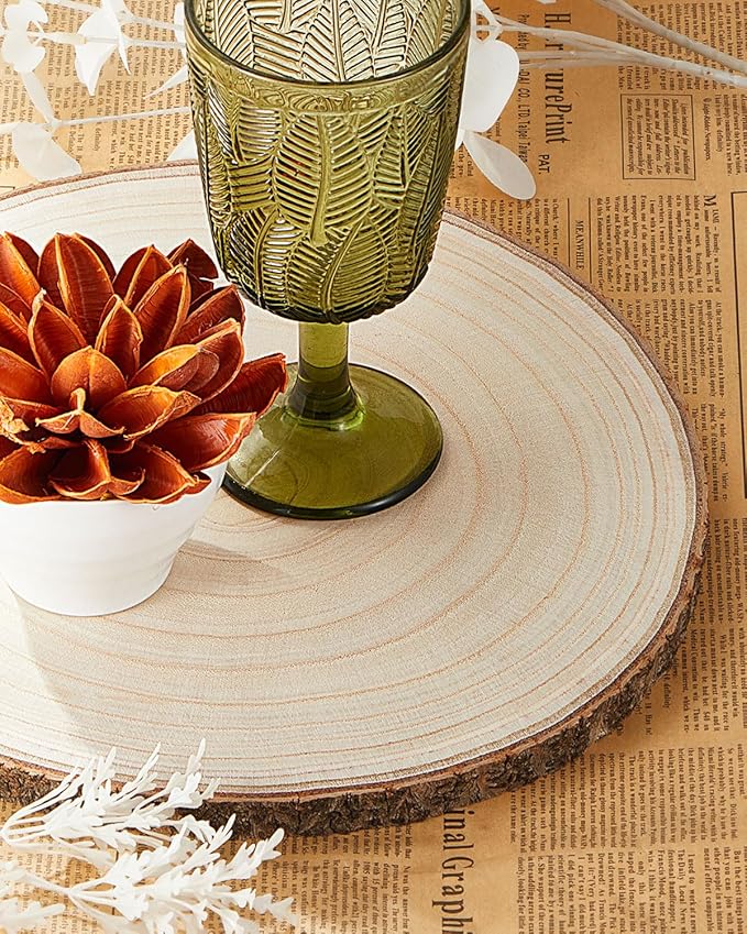 Set of (10) 11-12 Inches Large Wood Slices, Wood Centerpieces for Tables, Wood Slices for Centerpieces, Unfinished Wood Rounds for Wedding, Baby Shower, Party, Natural Paulownia Wooden Slabs