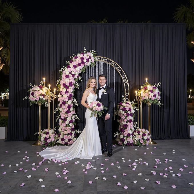 10x14ft Black Backdrop Curtains for Wedding Party, 2 Panels 14 ft Long Back Drop Cloth, Wrinkle-Free Polyester Drapes for Birthday, Baby Shower, Stage Photography Background