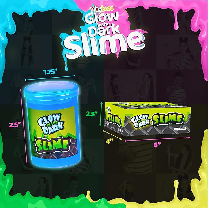Playbees Glow in The Dark Slime – 12 Pack Neon Party Favors for Kids, Sensory Toy for Boys & Girls Ages 5+, Non-Toxic, Stretchy, Gooey Fun – Birthday, Halloween, Classroom & Treat Bags